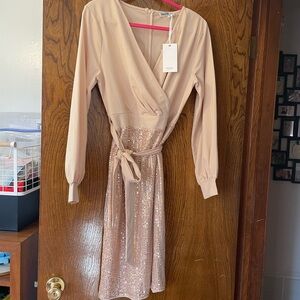 Grace Karin Long Sleeve Rose Gold Sequin Dress